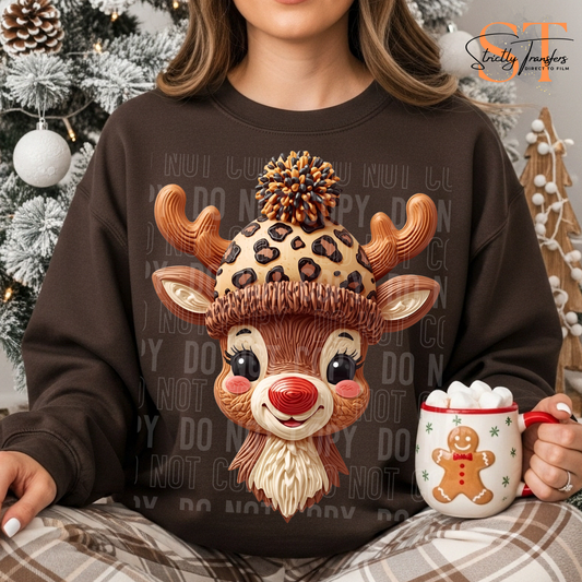 Reindeer with Leopard Hat Direct to Film Transfers