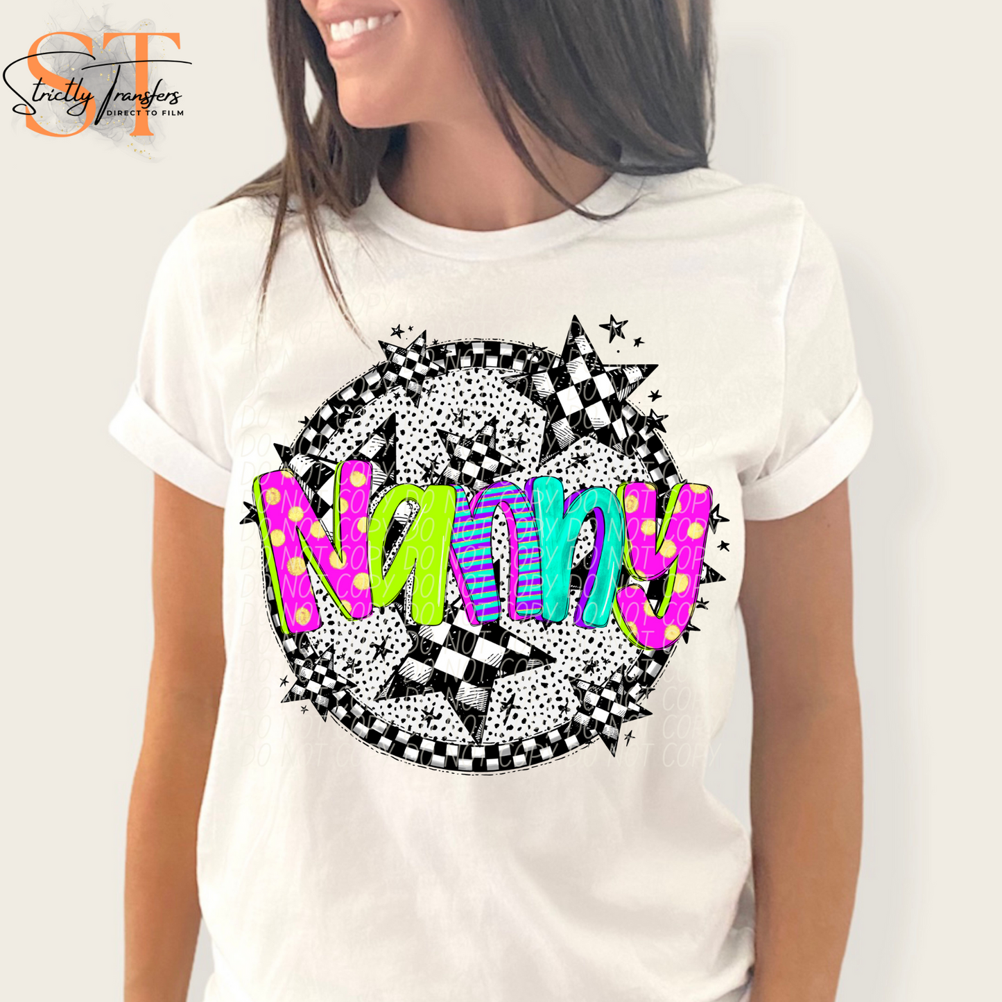 Neon Checker Nanny Direct to Film Transfers