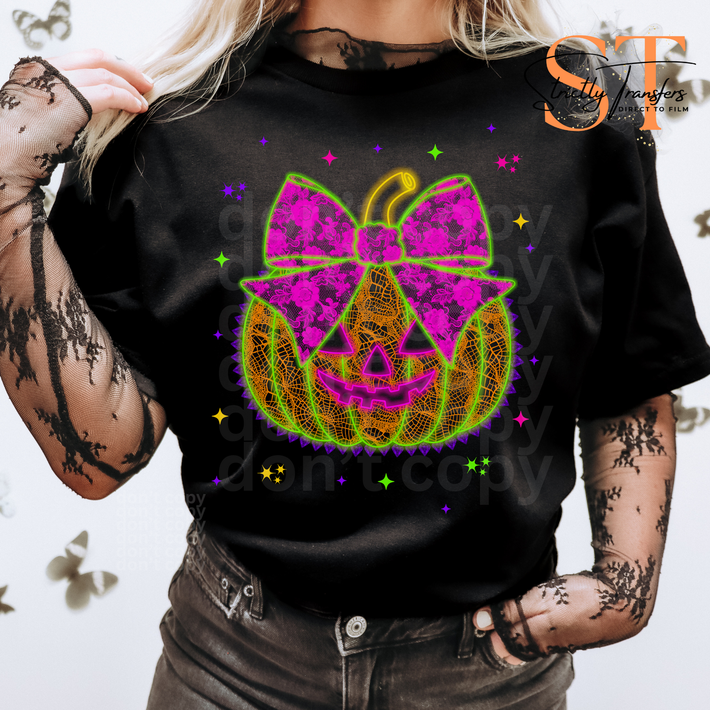 Neon Lace Jack-o-lantern Direct to Film Transfer