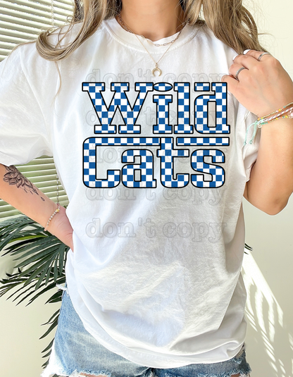 Wildcats Retro Racing Checkered Mascot Direct to Film Transfer *Custom Color*