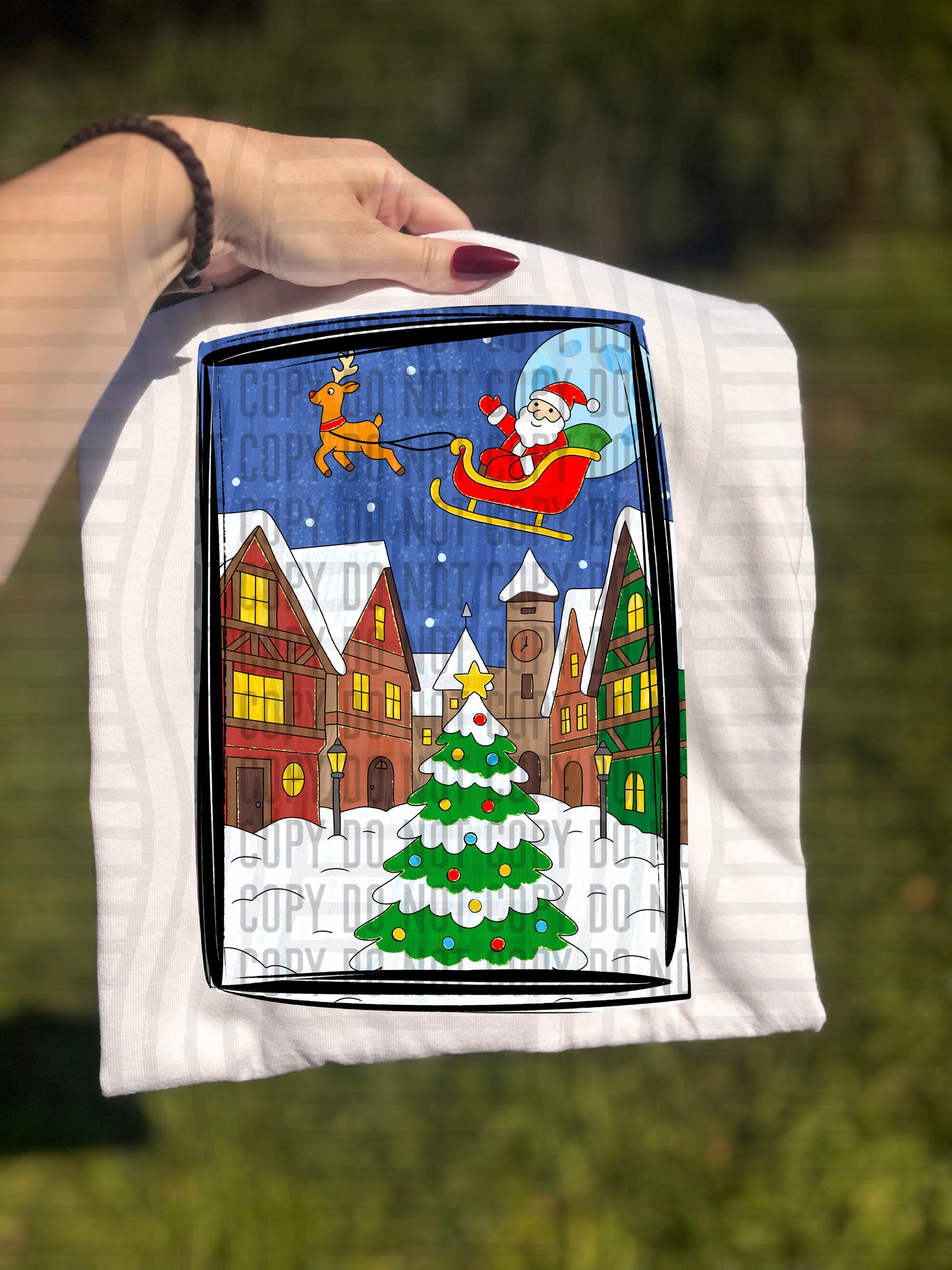 Hand drawn Christmas Town - 2 options Direct to Film Transfers