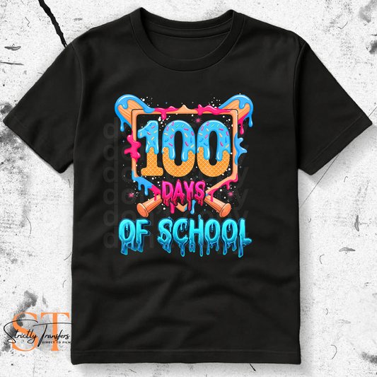 100 Days of School Baseball Drip Direct to Film Transfers