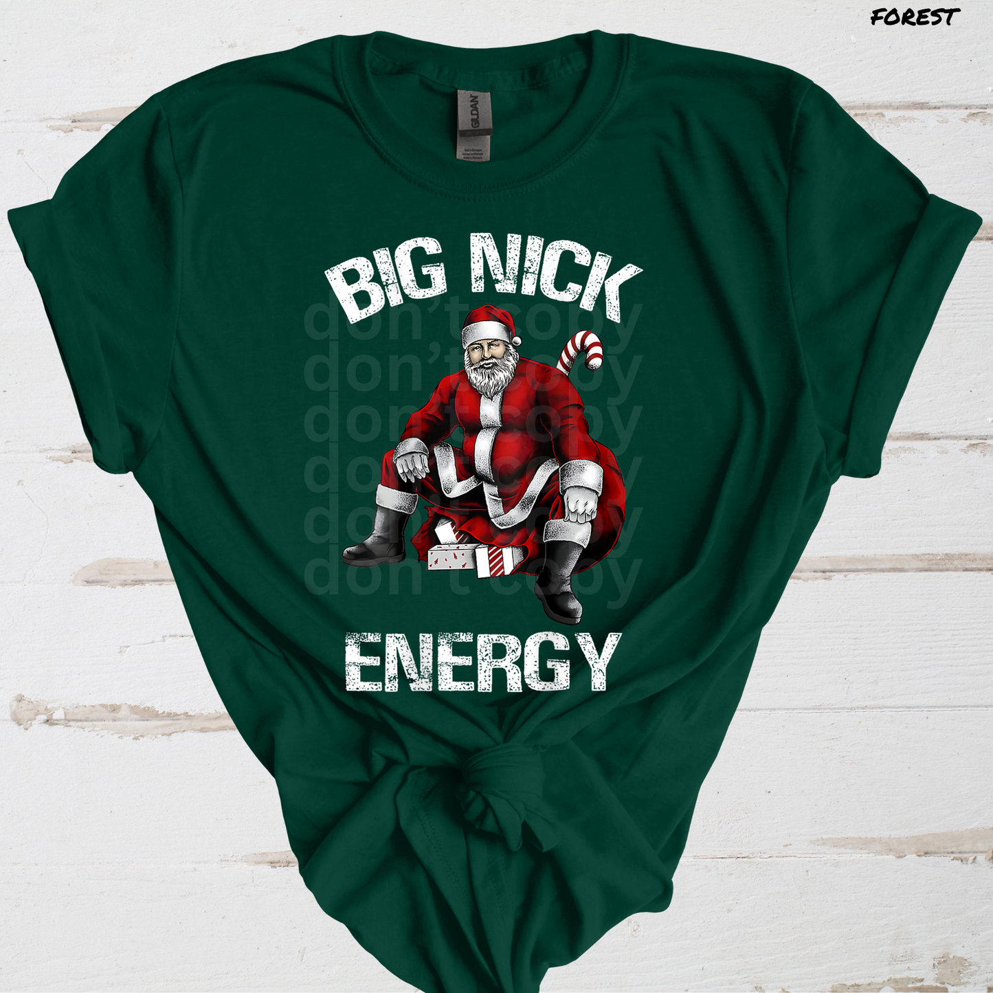 Big Nick Energy White Santa Direct to Film Transfer