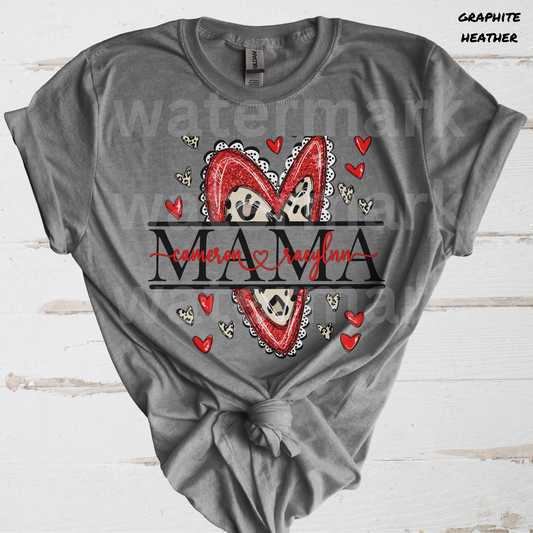 Mama Red Hearts Name Plate Custom Names - Up to 6 Direct to Film Transfer