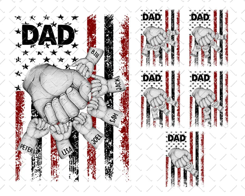 Dad Fist Bump Custom Names - Up to 6 Fists Direct to Film Transfer