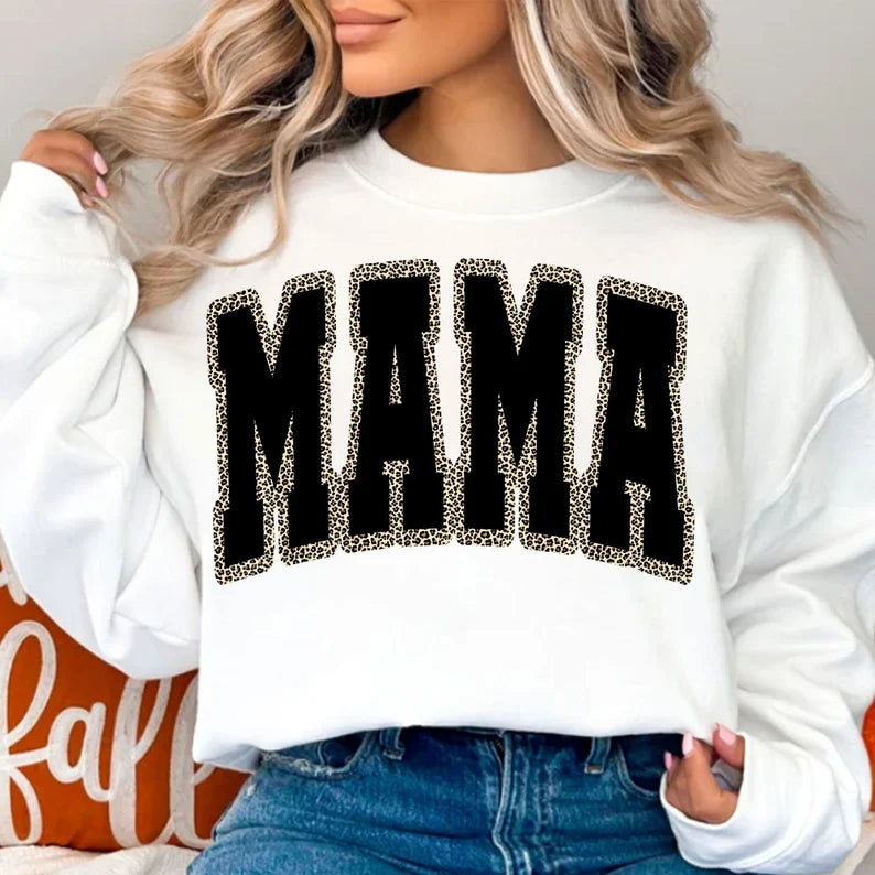 MAMA Varsity Black/Leopard Print Direct to Film Transfer