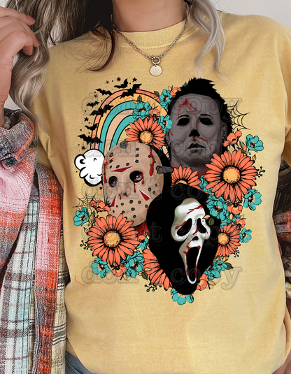 Infamous Horror Serial Killer Trio Floral Collage Direct to Film Transfer