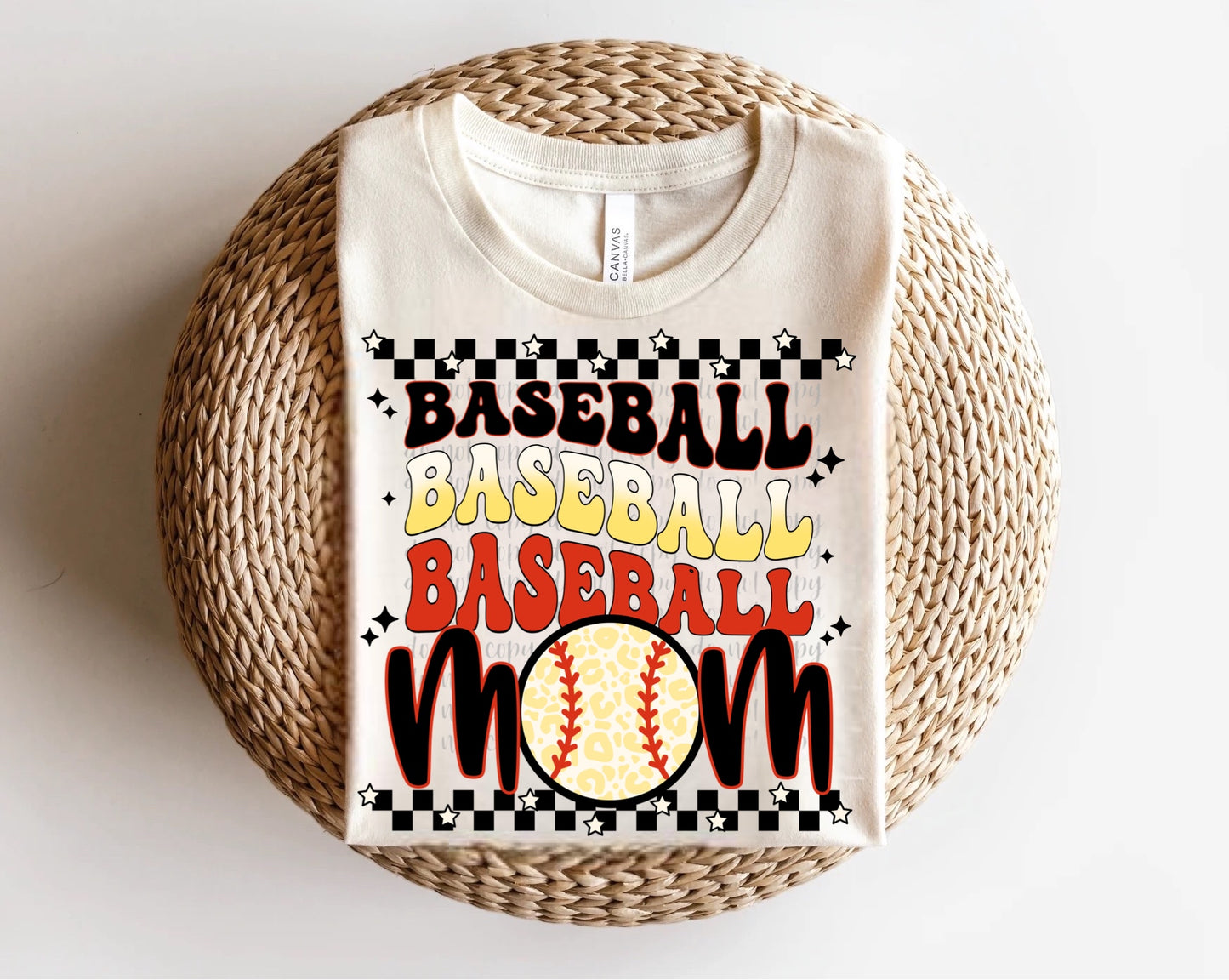 Retro Baseball Mom with Checkered Banner Direct to Film Transfer