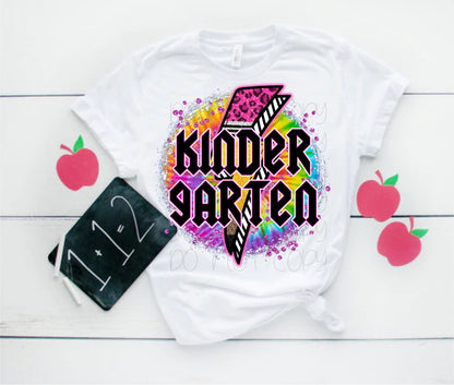 Preschool-5th Grade Neon Leopard Rockstar Lightning Bolt Circle Direct to Film Transfer