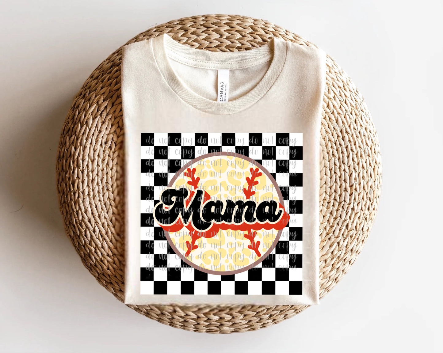 Retro Mama Leopard Ball with Checkered Background Direct to Film Transfer
