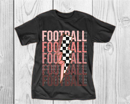 Pink Football Checker Lightning Bolt Direct to Film Transfer