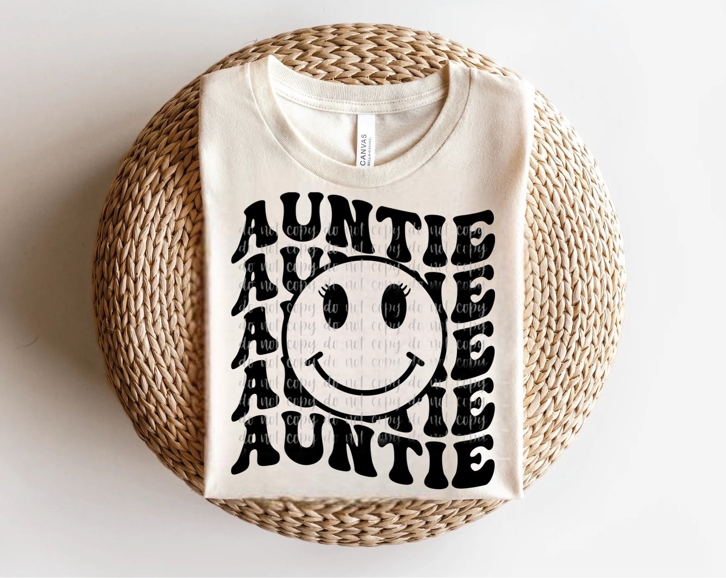 Retro Auntie Groovy Bubble with Smiley in Black Direct to Film Transfer