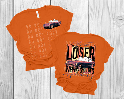 Get in Loser We’re Going Haunting Purple & Cream w/ 4" Pocket Direct to Film Transfer
