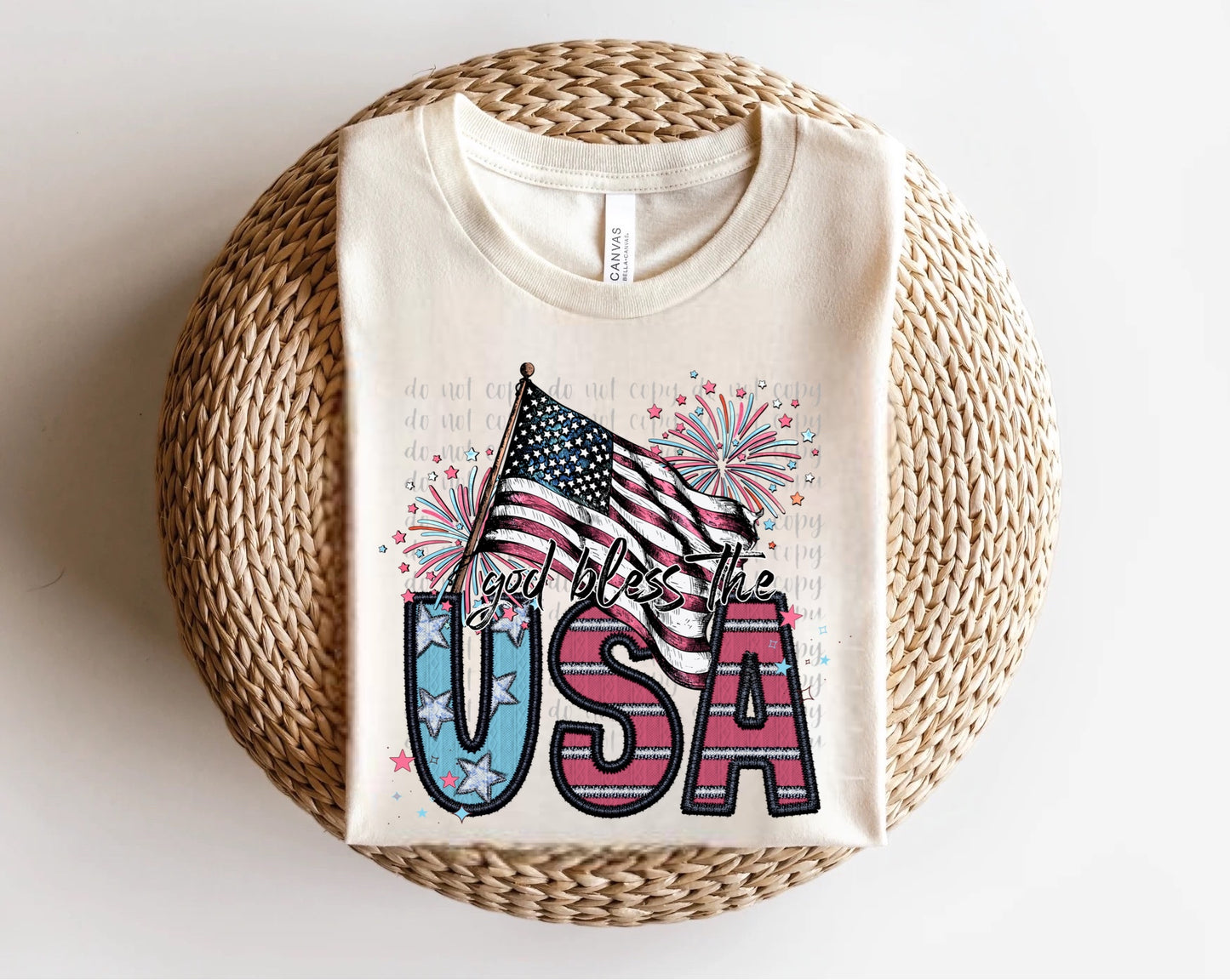 God Bless the USA Embroidered Direct to Film Transfer