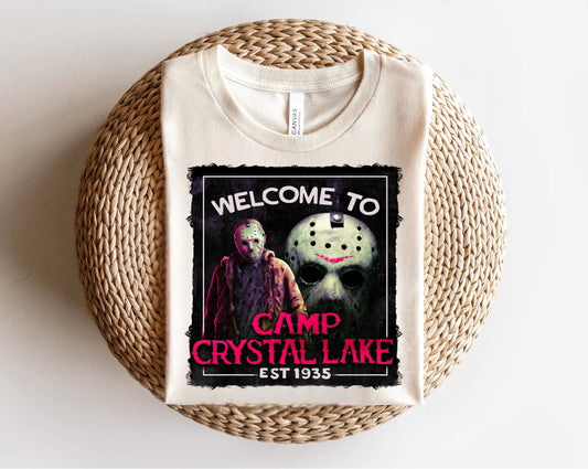 Welcome to Camp Crystal Lake Pink Direct to Film Transfer