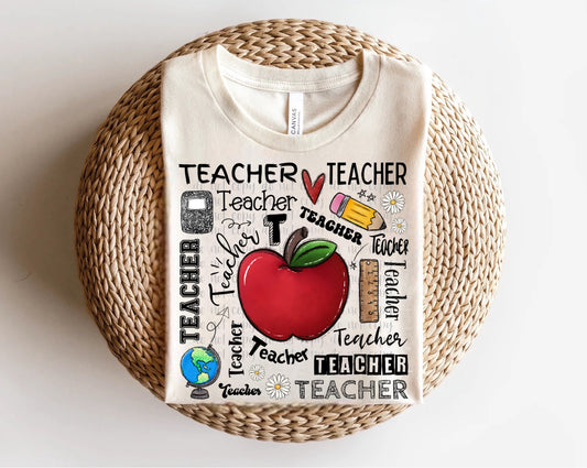 Teacher Repeat Square Collage Apple Direct to Film Transfer