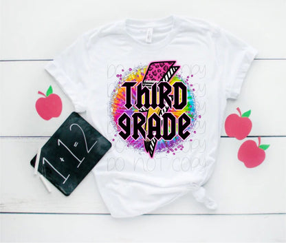 Preschool-5th Grade Neon Leopard Rockstar Lightning Bolt Circle Direct to Film Transfer
