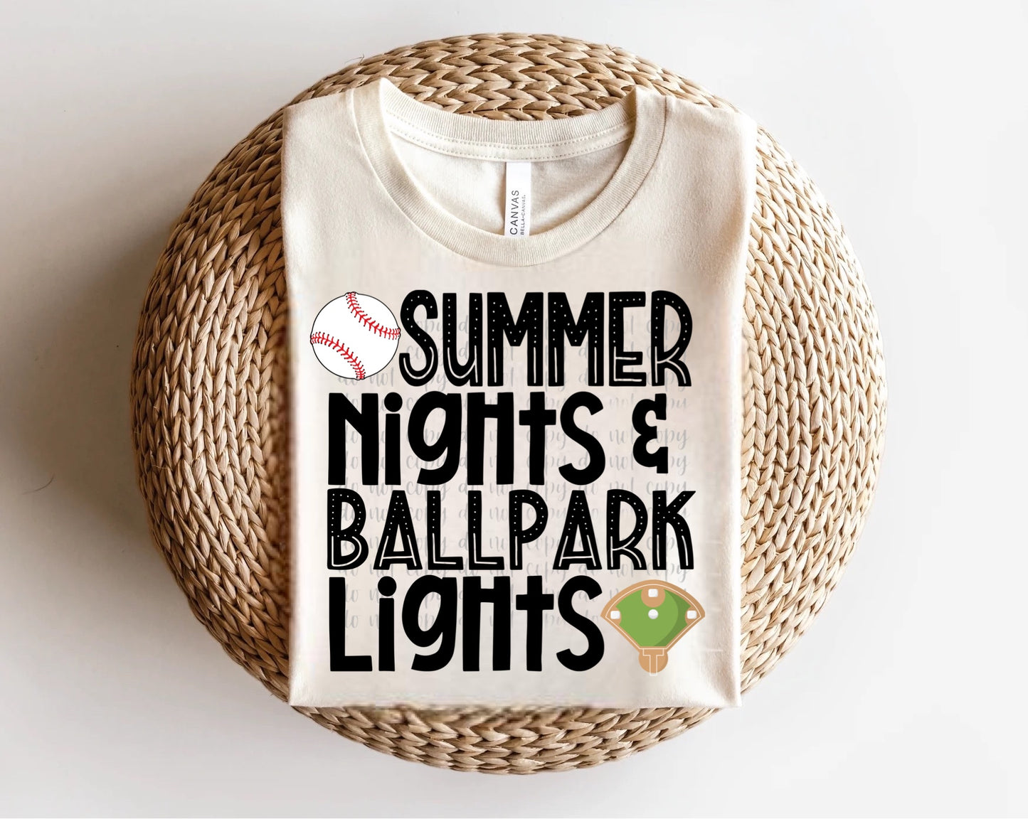 Summer Nights Ballpark Lights Black Direct to Film Transfer