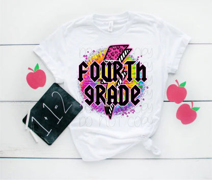 Preschool-5th Grade Neon Leopard Rockstar Lightning Bolt Circle Direct to Film Transfer