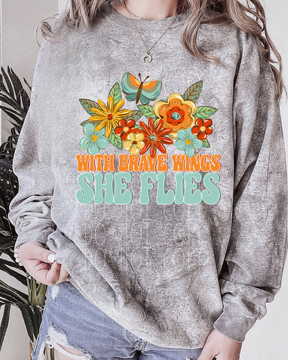 With Brave Wings, She Flies Floral Design Direct to Film Transfer