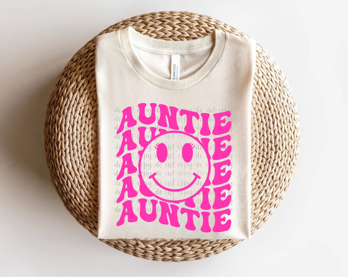 Retro Auntie Groovy Bubble with Smiley in Pink Direct to Film Transfer