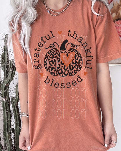 Grateful, Thankful, Blessed leopard pumpkin Direct to Film Transfer