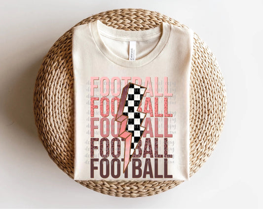 Pink Football Checker Lightning Bolt Direct to Film Transfer