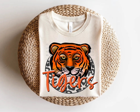 Tigers Orange Leopard Circle Mascots Direct to Film Transfer