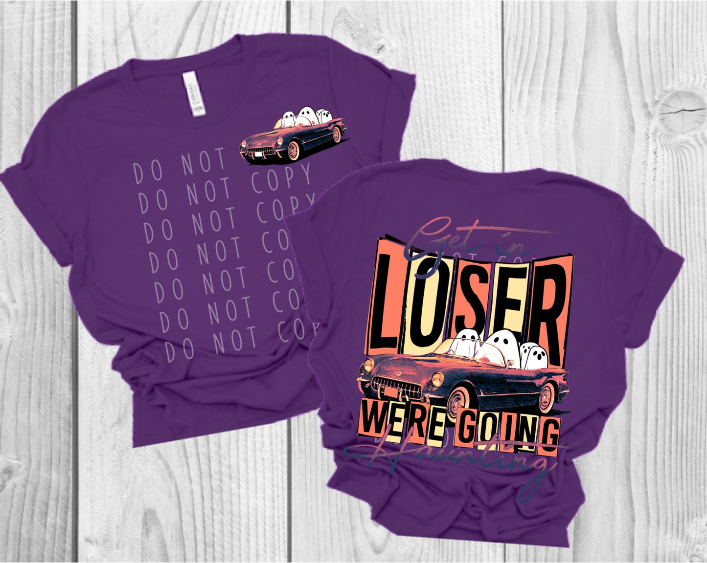 Get in Loser We’re Going Haunting Purple & Cream w/ 4" Pocket Direct to Film Transfer