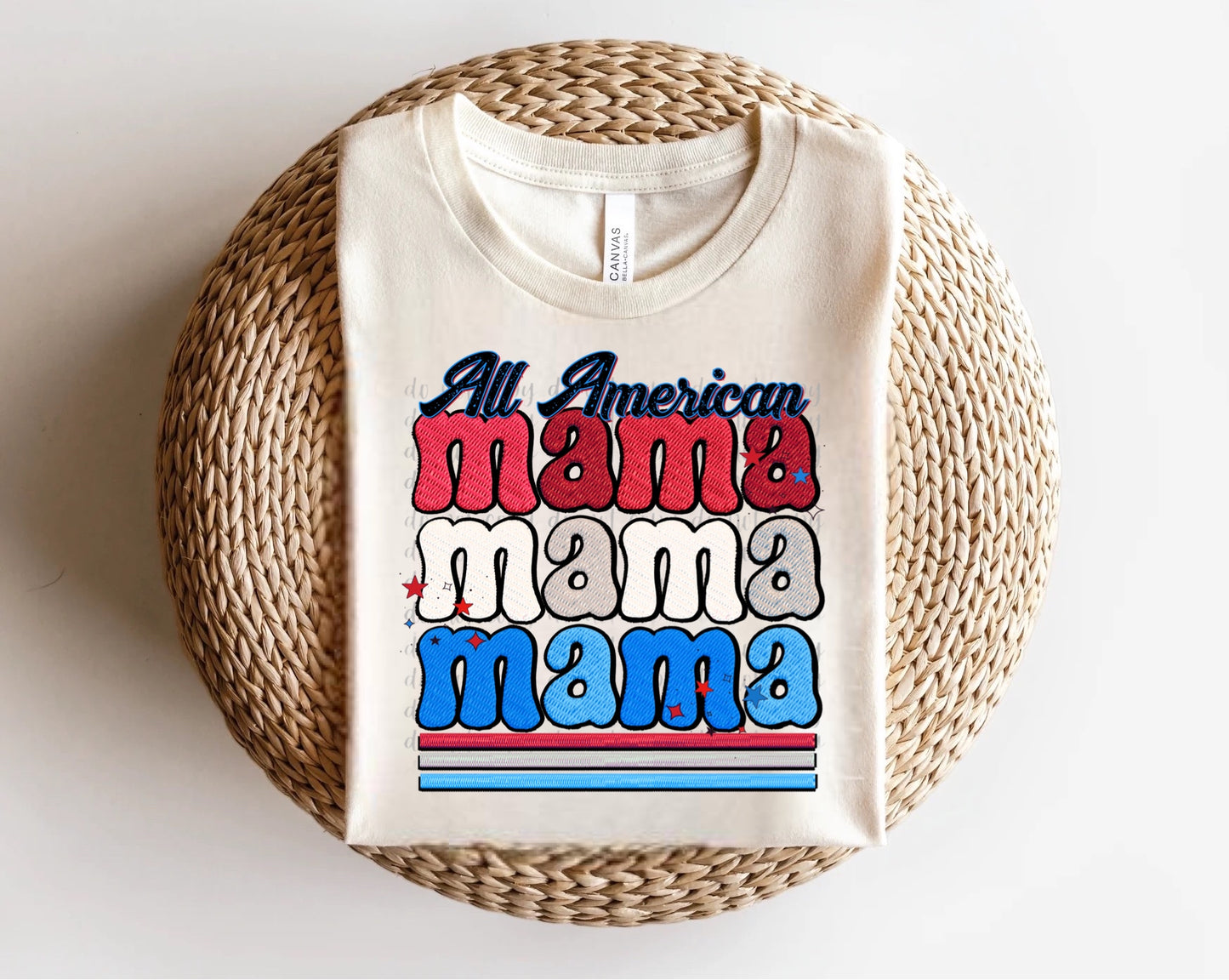 All American Mama Repeat Embroidered Direct to Film Transfer