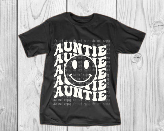 Retro Auntie Groovy Bubble with Smiley in White Direct to Film Transfer