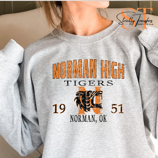 Norman High Tigers Weathered Direct to Film Transfers