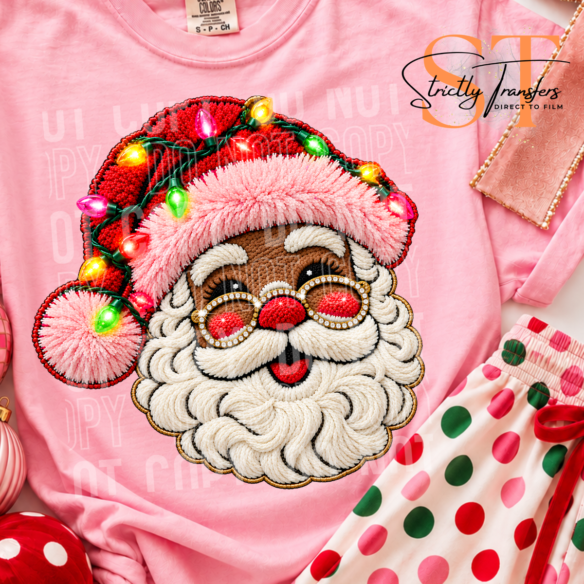 Santa Faux Lights & Embroidery Direct to Film Transfers