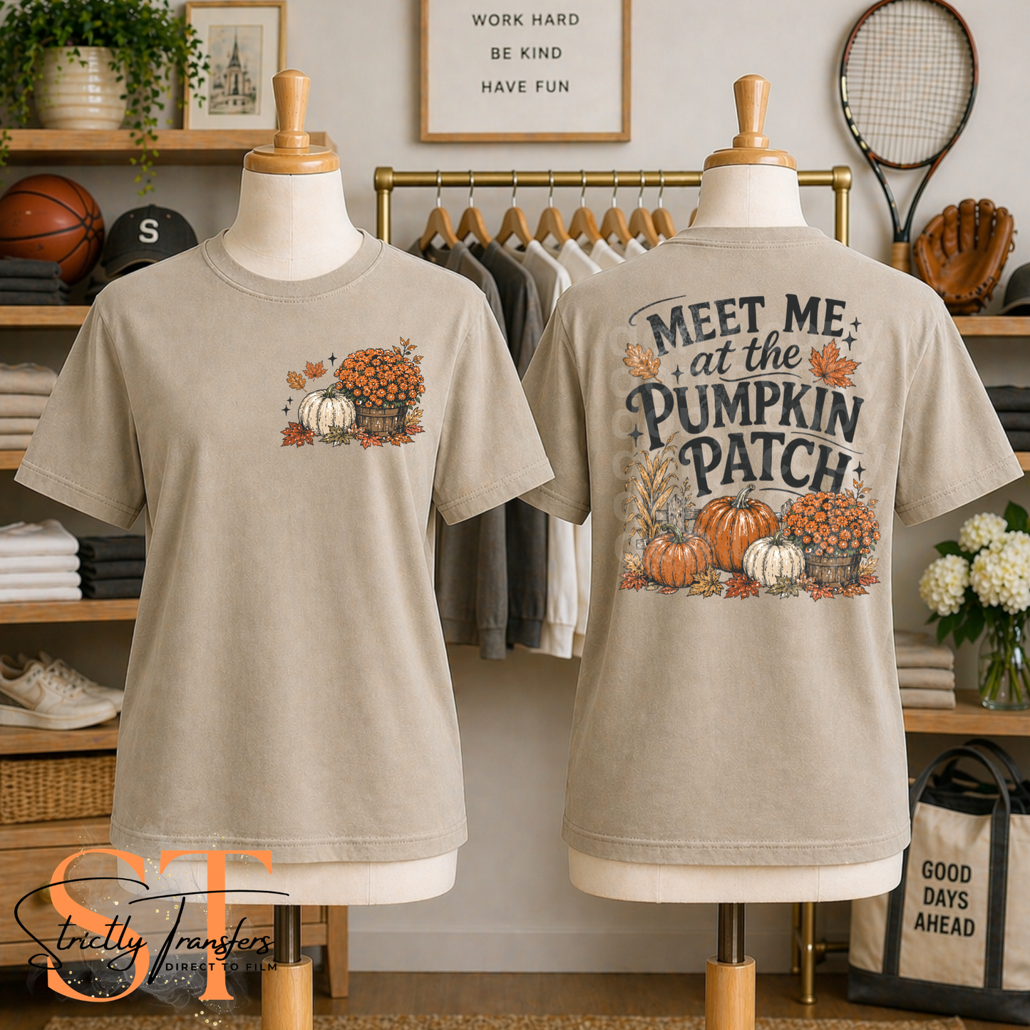 Meet me at the Pumpkin Patch - pocket detail included Direct to Film Transfers