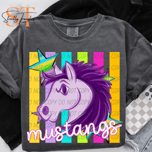 Mustangs Pastel Stripes - 2 Options Direct to Film Transfers