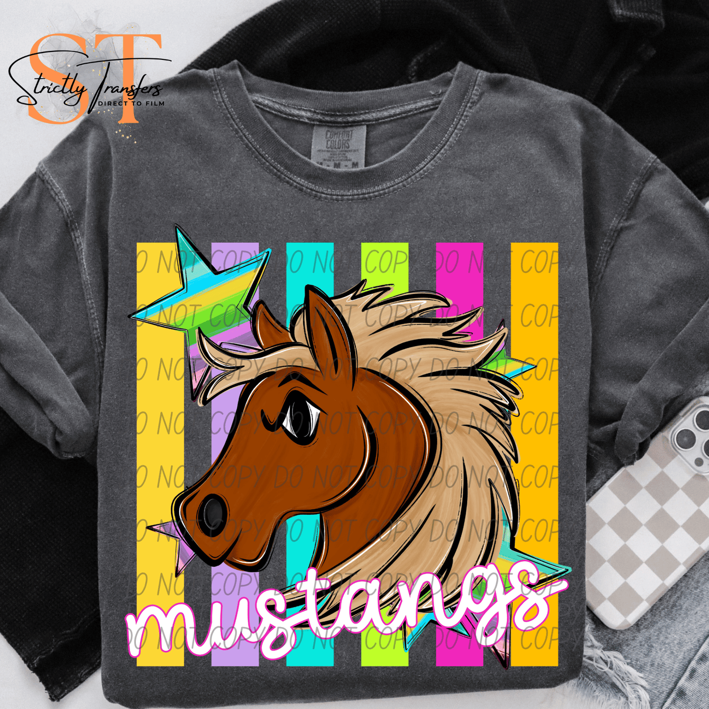 Mustangs Pastel Stripes - 2 Options Direct to Film Transfers