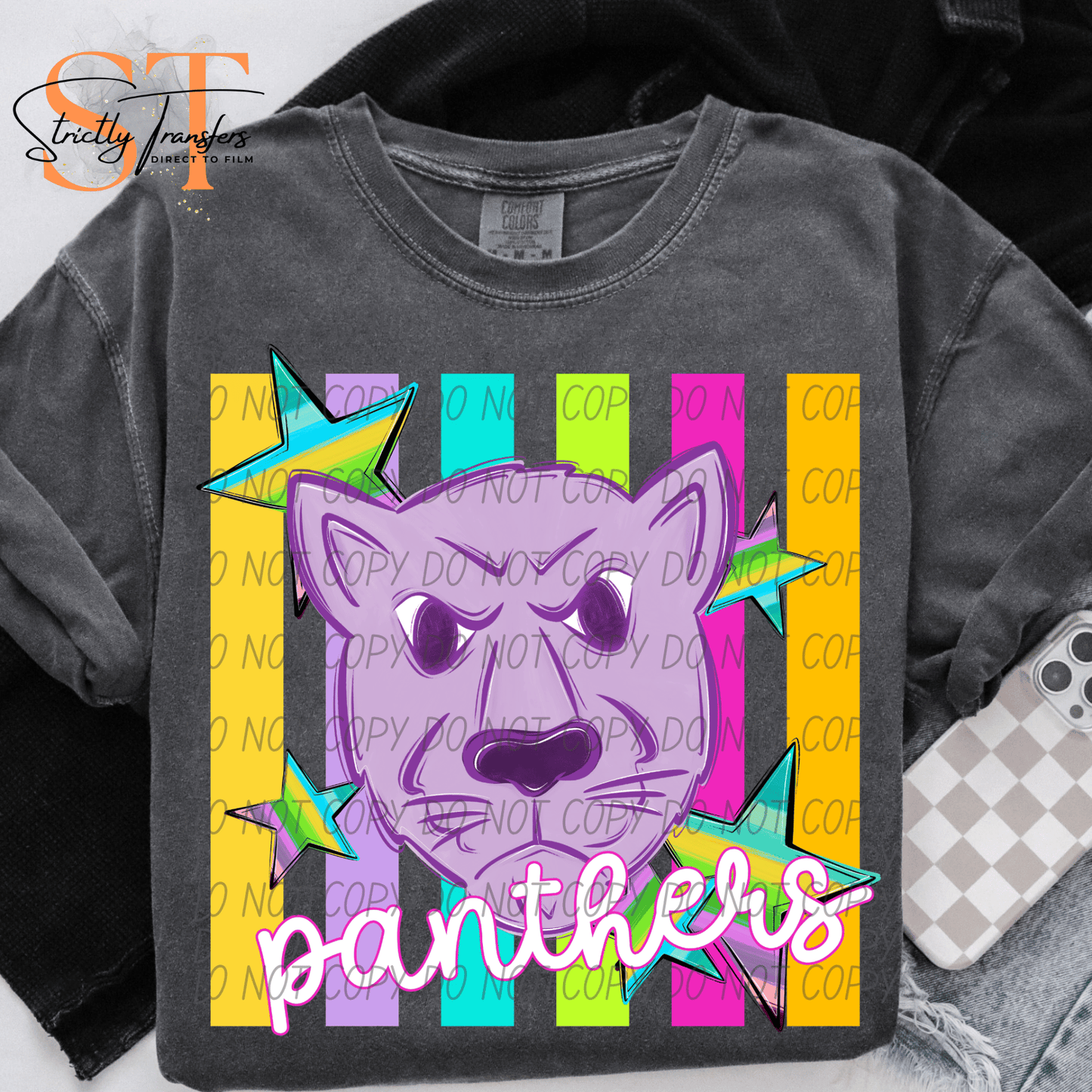 Panthers Pastel Stripes - 2 Options Direct to Film Transfers