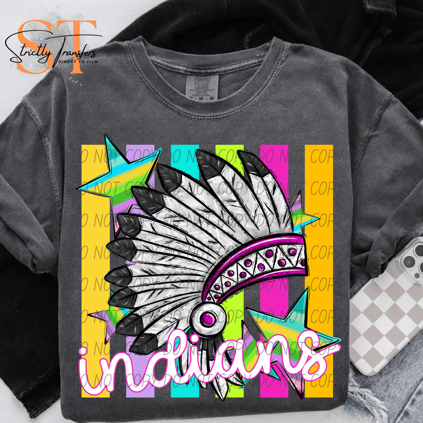 Indians Pastel Stripes - 2 Options Direct to Film Transfers