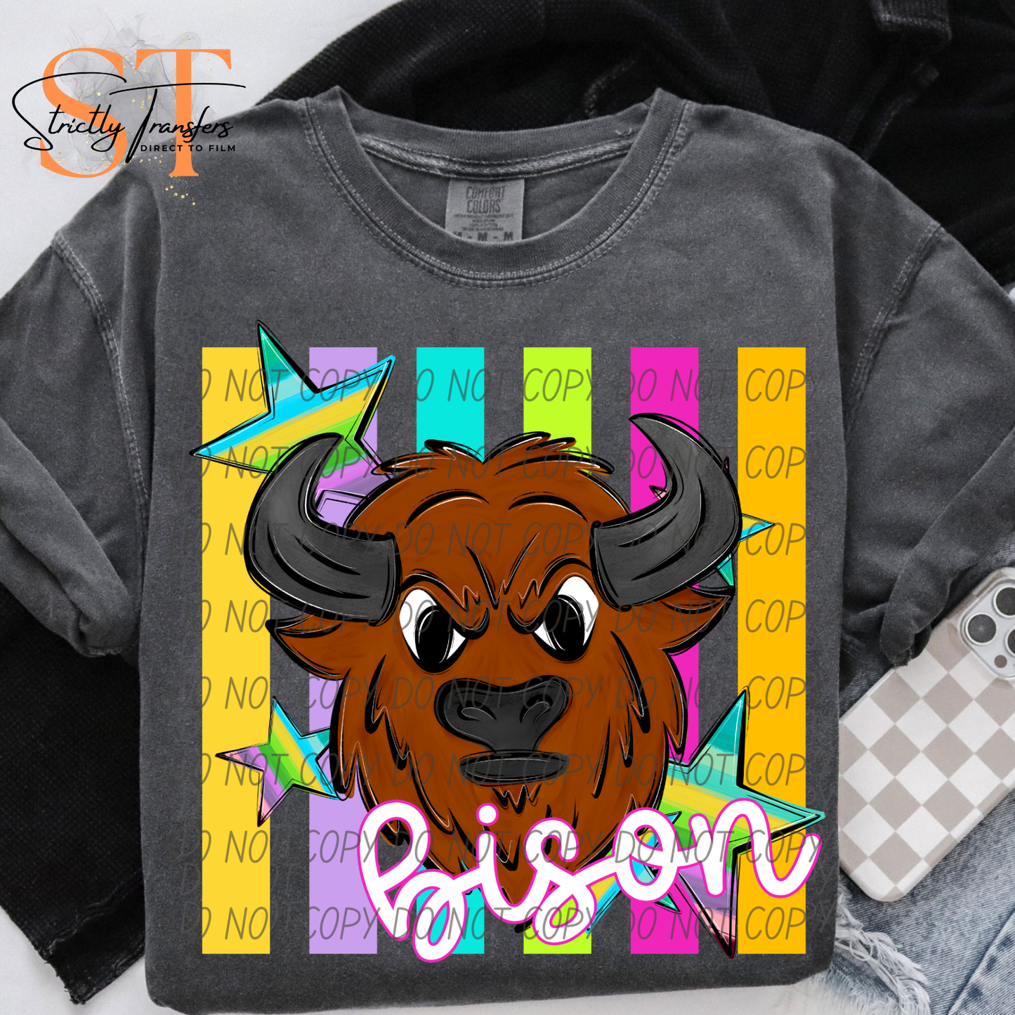 Bison Pastel Stripes - 2 Options Direct to Film Transfers