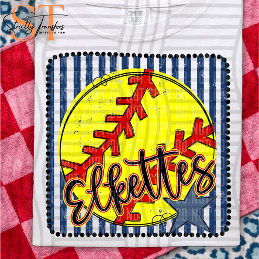 Elkettes Striped Frame Softball- 2 options Direct to Film Transfers