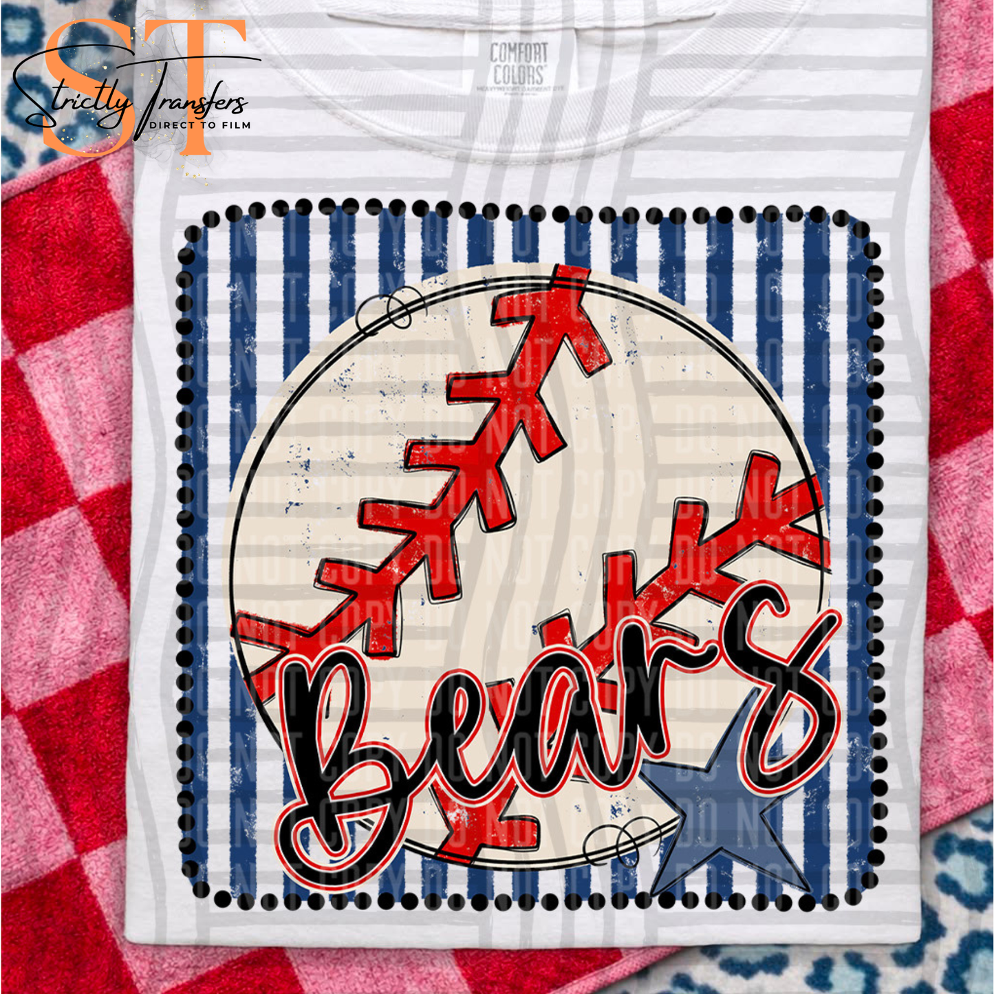 Bears Striped Frame Baseball - 2 options Direct to Film Transfers