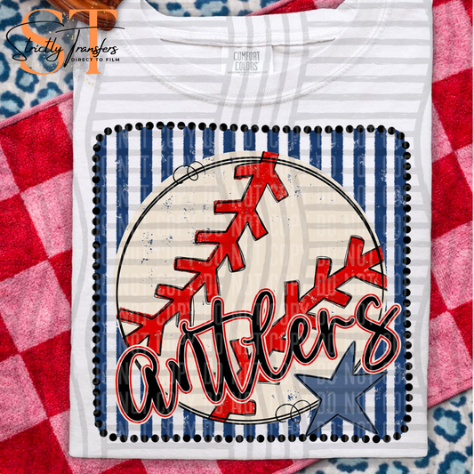 Antlers Striped Frame Baseball - 2 options Direct to Film Transfers