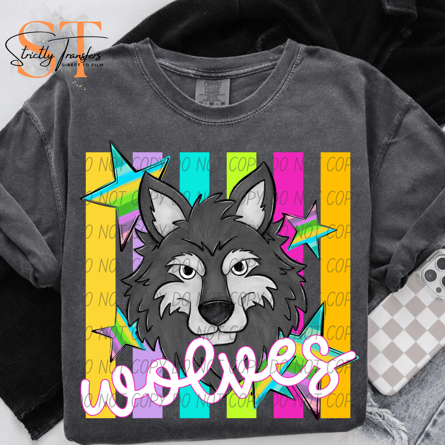 Wolves Pastel Stripes - 2 Options Direct to Film Transfers