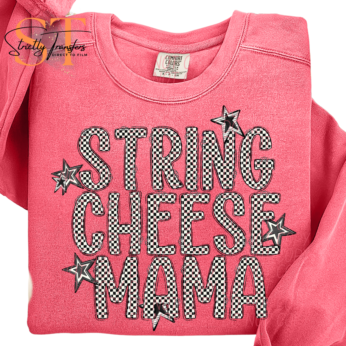 String Cheese Mama Checkered Direct to Film Transfers