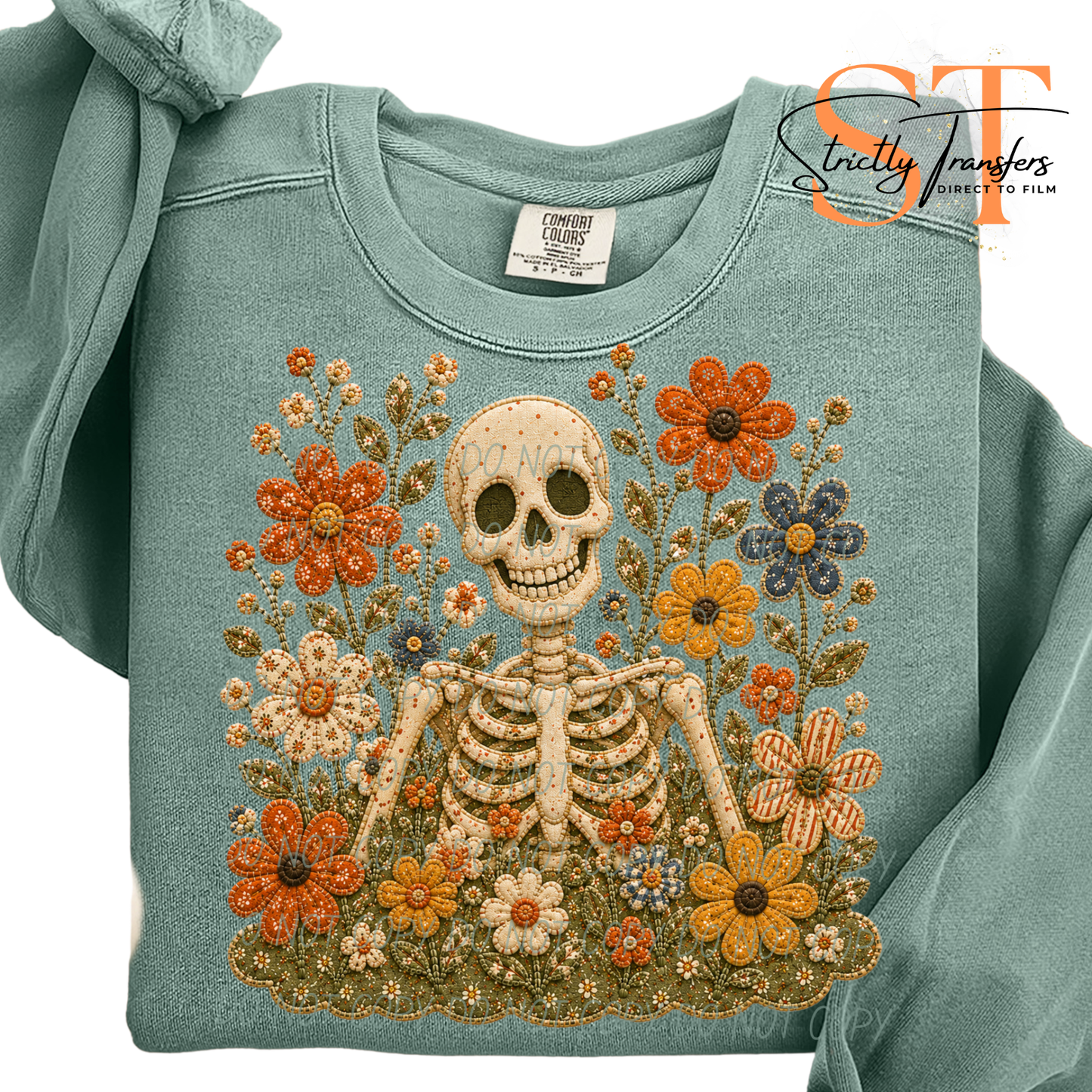 Skeleton & Flowers Direct to Film Transfers