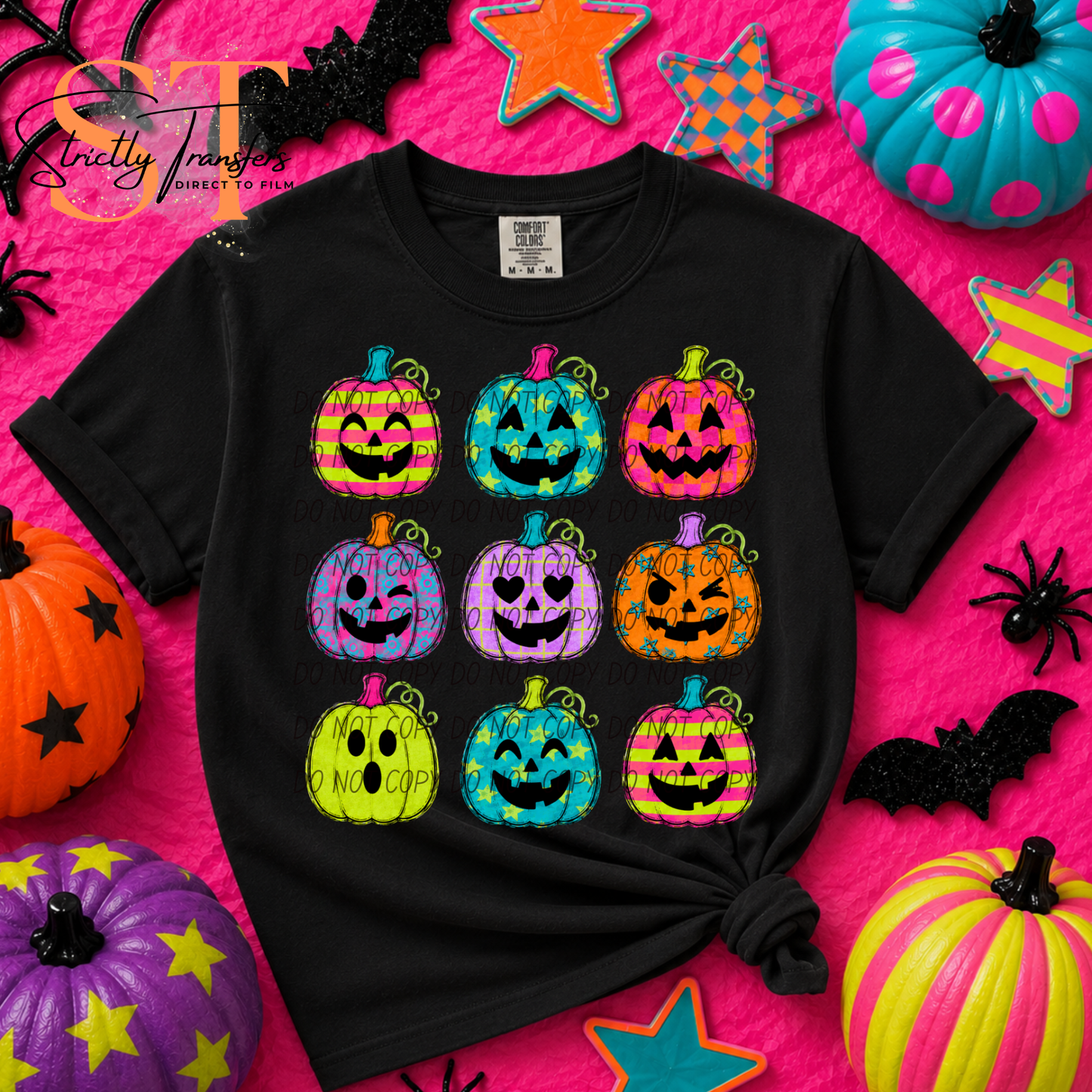 Neon Jack-o-Lanterns Direct to Film Transfers