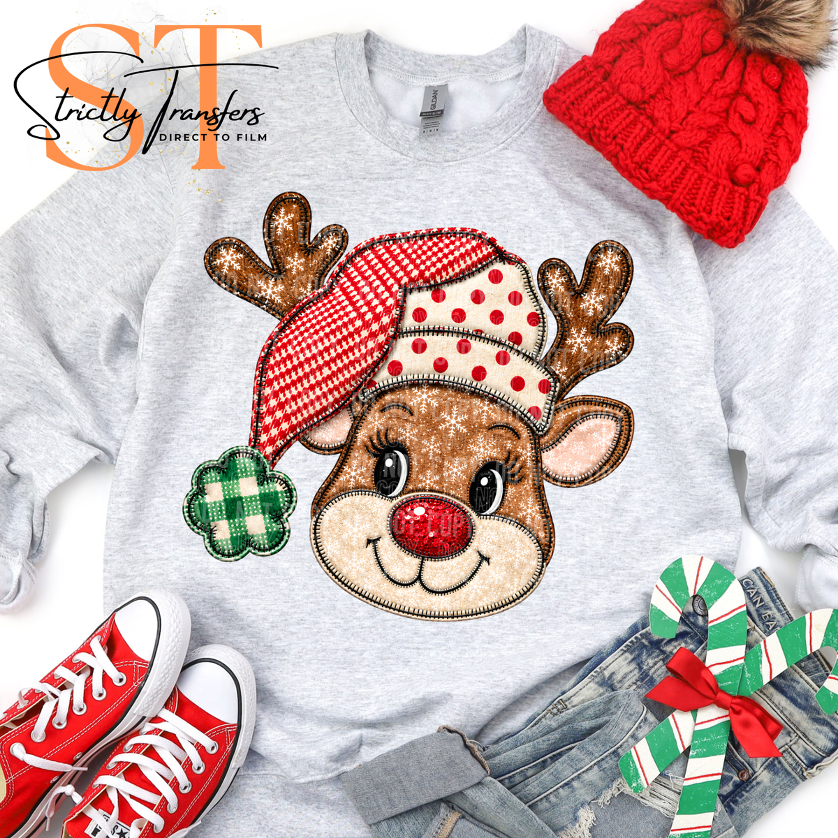 Reindeer Faux Embroidery Direct to Film Transferss