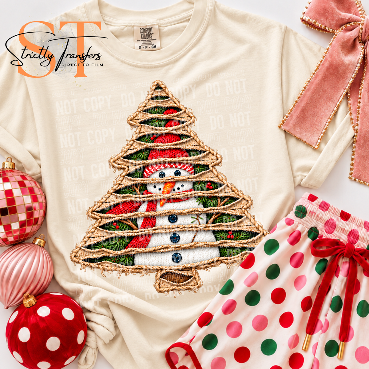 Snowman Tree Faux Yarn Direct to Film Transfers