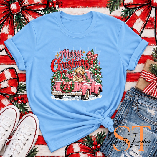 Merry Christmas Pink Truck Direct to Film Transfers