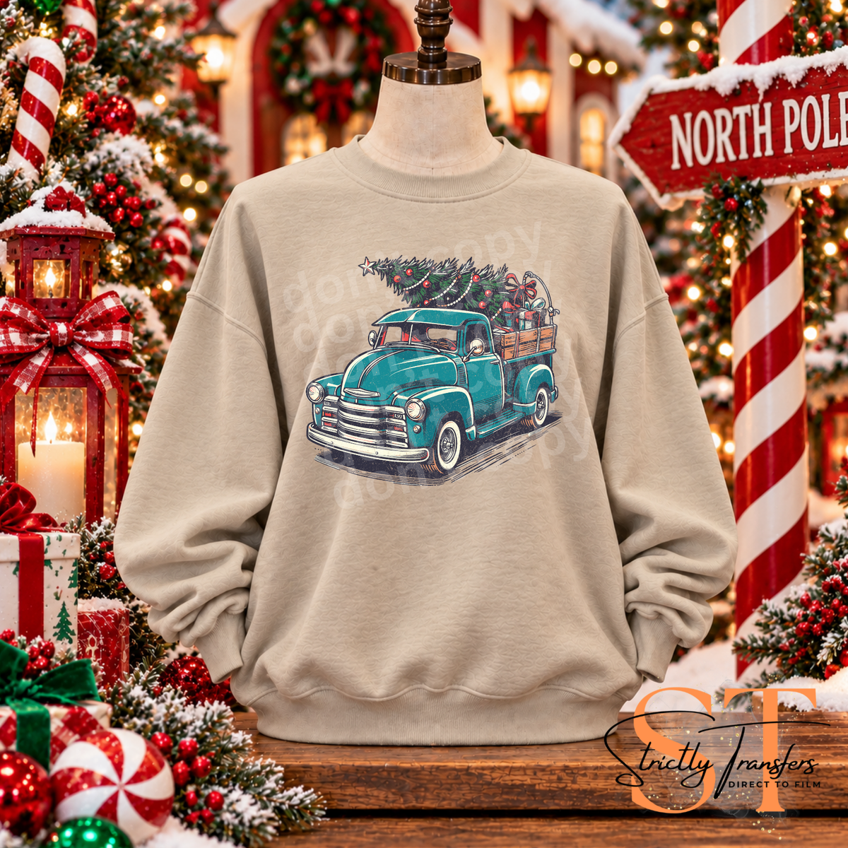 Christmas Tree Teal Truck Direct to Film Transfers